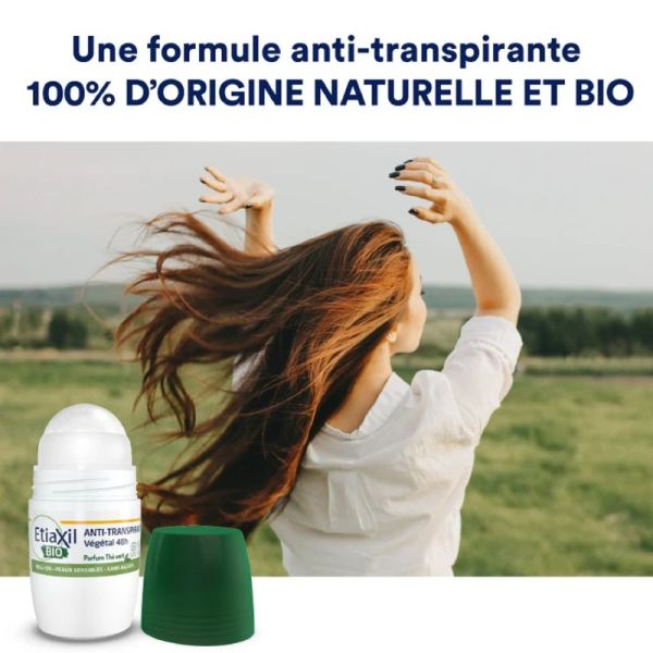 ETIAXIL BIO Anti Transpirant Végétal 48h Thé Vert 50ml - Transpiration Modérée des Aisselles