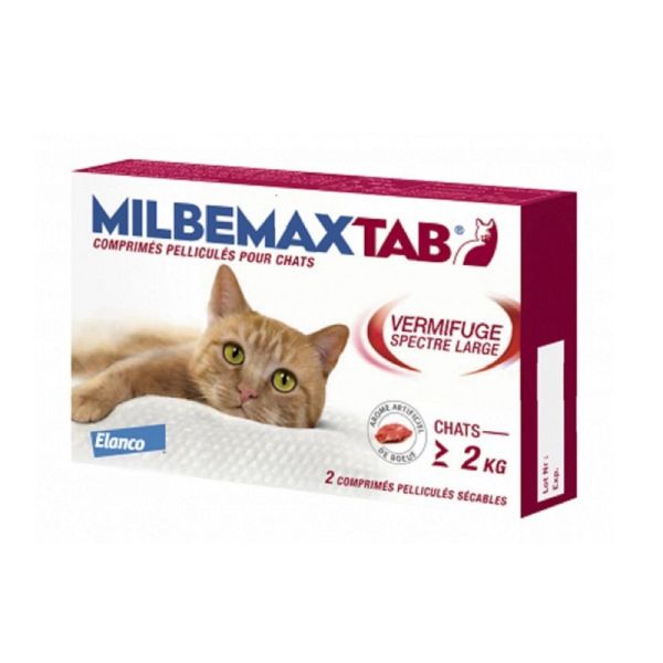 MILBEMAXTAB Chats de plus de 2kg - Vermifuge Interne Spectre Large - Bte/2 Comprimés