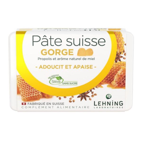 PATE SUISSE Gorge 40 Gommes - Adoucit et Apaise - Propolis, Arôme Miel