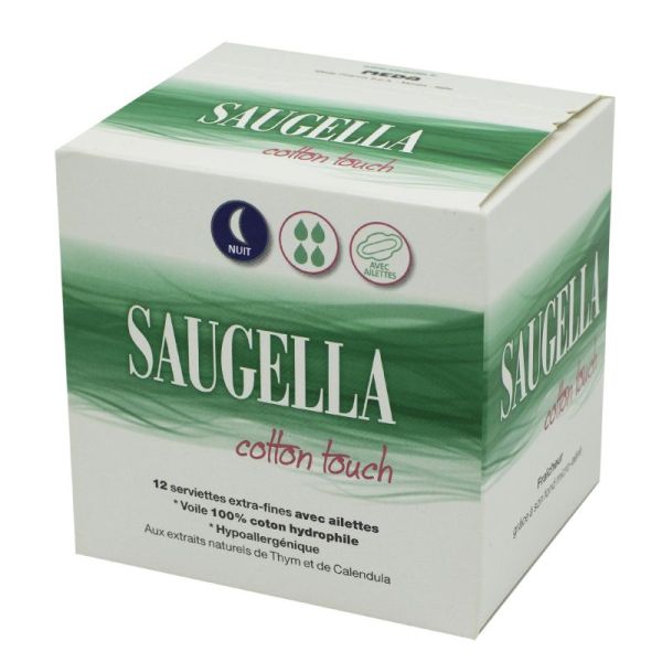 SAUGELLA COTTON TOUCH Serviette Extra Fine NUIT avec Ailettes - Bte/12