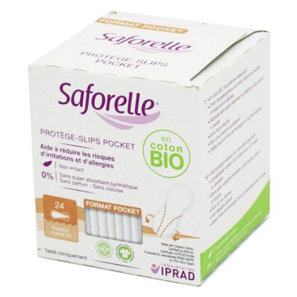 SAFORELLE Coton Protect 24 Protège Slips POCKET en Coton Bio - Hygiène Féminine, Format de Poche