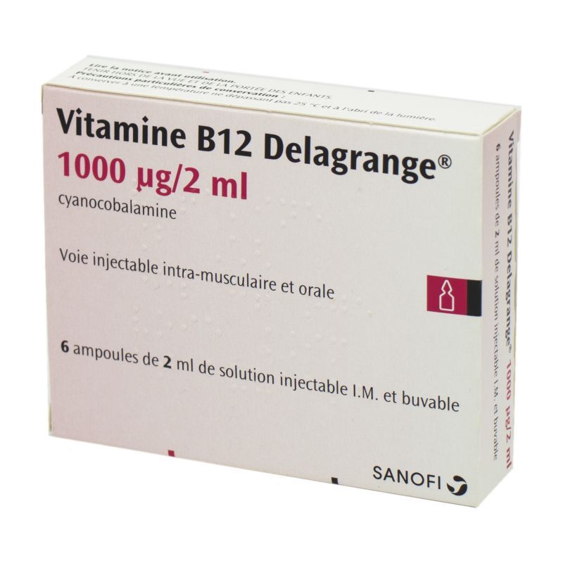 vitamine b12 injectable VITAMINE B12 DELAGRANGE 1000 µg/2 ml, solution injectable (IM) et buva